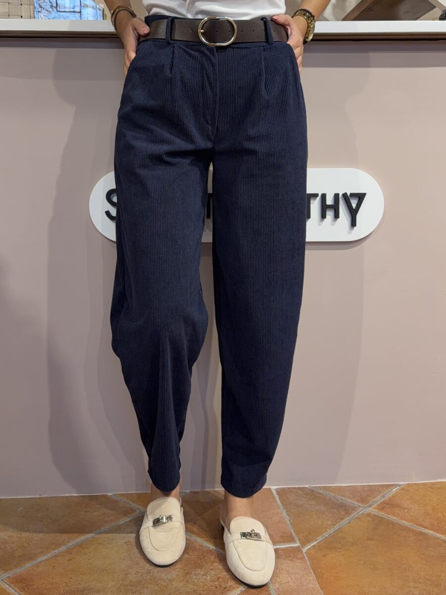Κοτλέ παντελόνι με ζώνη navy blue