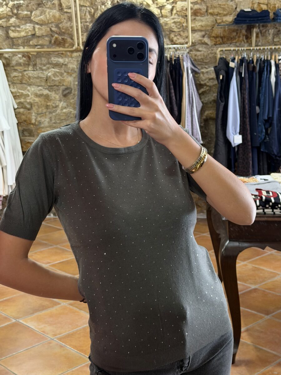 Μπλούζα πλεκτή με στρας Χακί