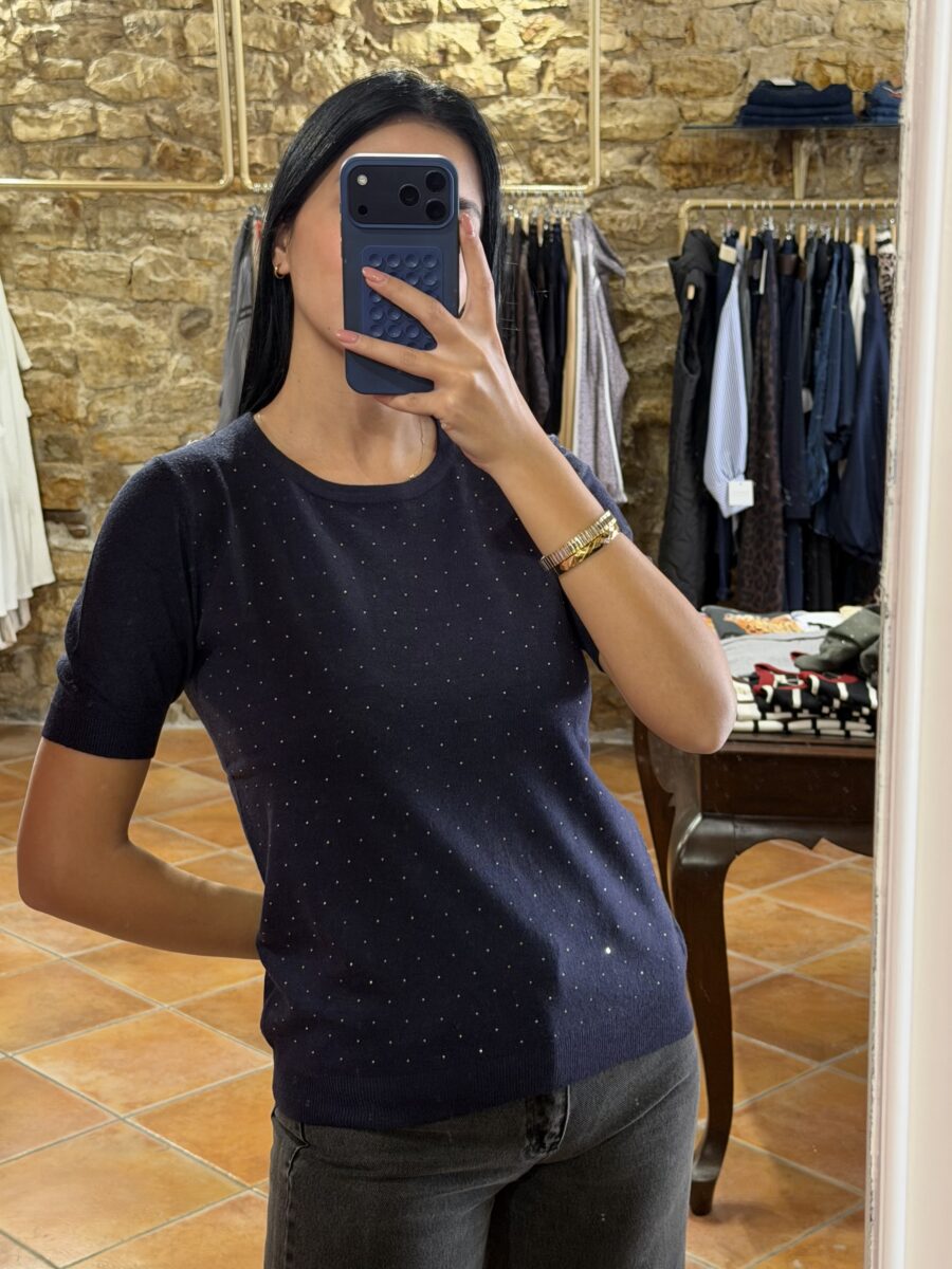 Μπλούζα πλεκτή με στρας navy blue