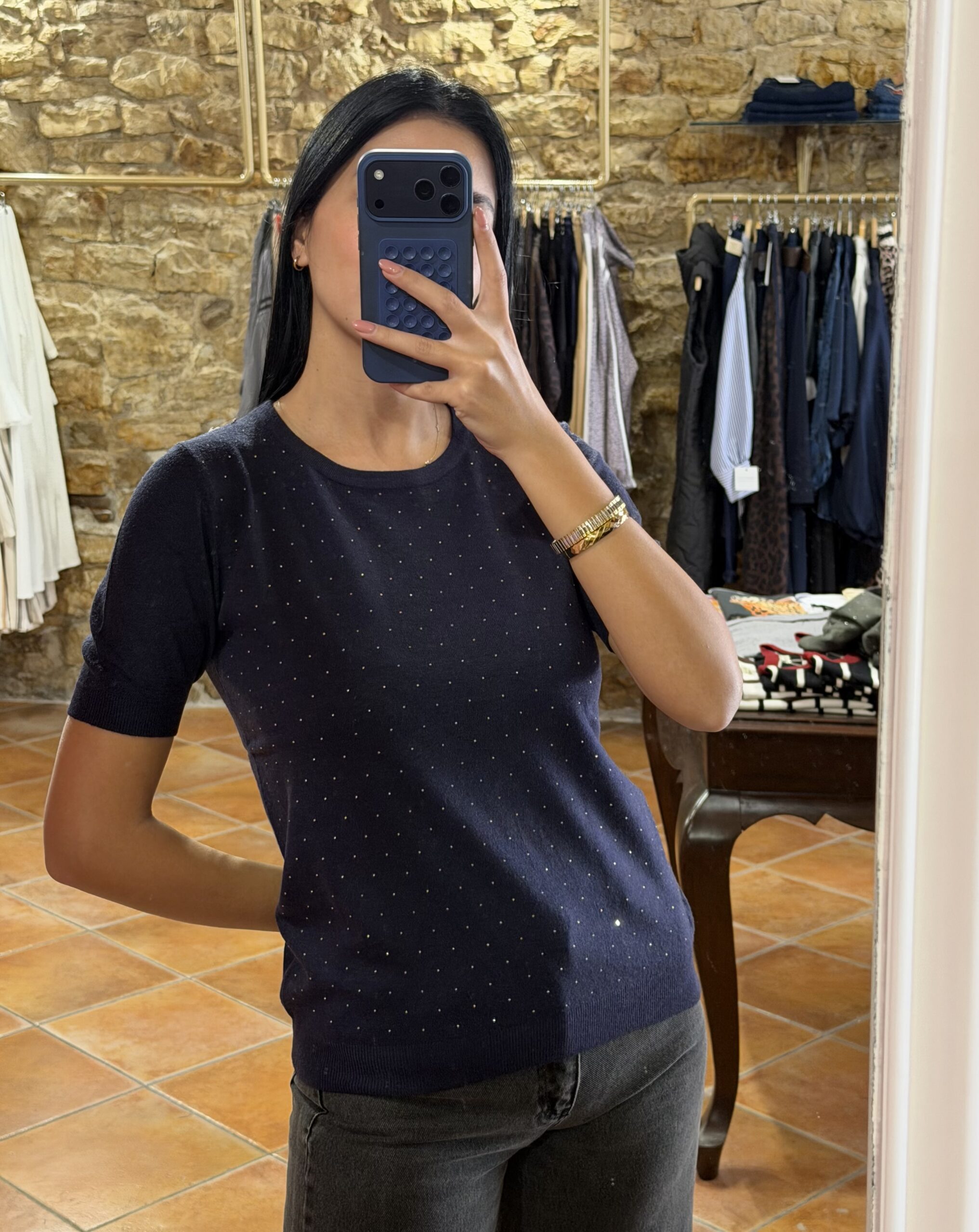 Μπλούζα πλεκτή με στρας navy blue Μπλούζα πλεκτή με στρας navy blue