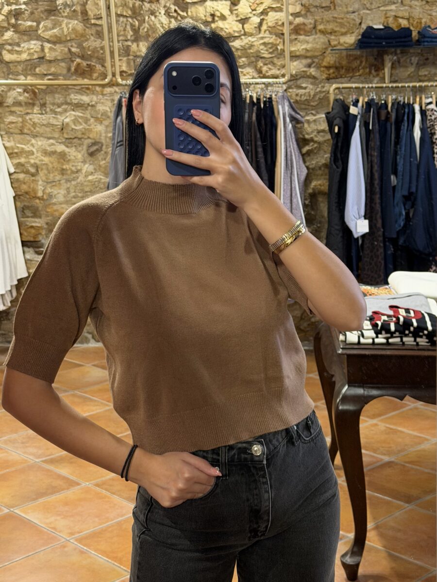 Μπλούζα πλεκτή ζιβάγκο camel