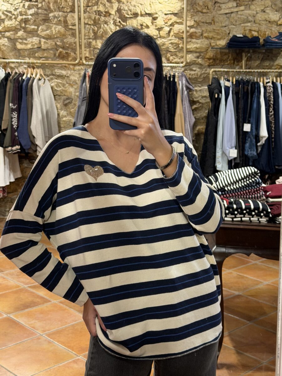 Μπλούζα ριγέ με καρδιά navy blue