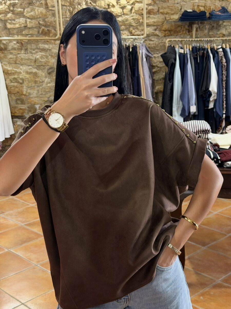 Μπλούζα suede με τρουκς Σοκολά