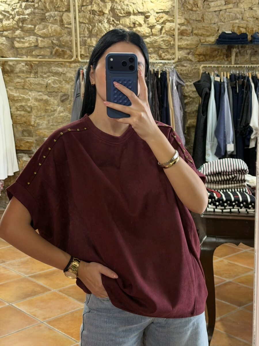 Μπλούζα suede με τρουκς Μπορντό