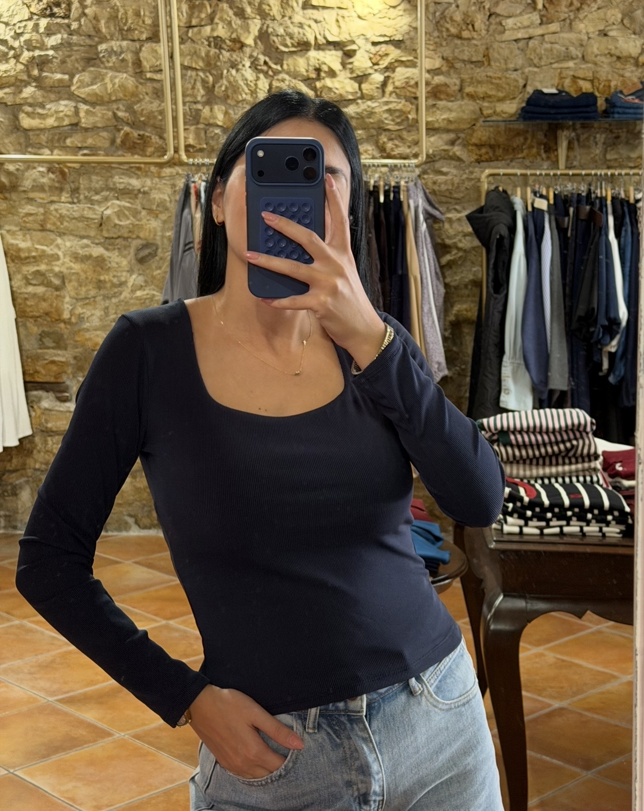Μπλούζα λεπτή ριπ navy blue Μπλούζα λεπτή ριπ navy blue