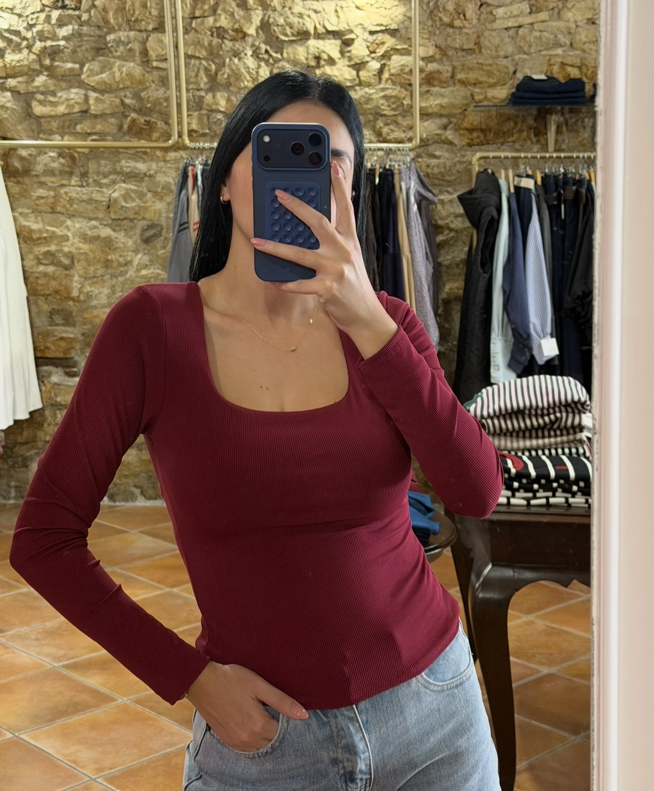 Μπλούζα λεπτή ριπ Μπορντό Μπλούζα λεπτή ριπ Μπορντό