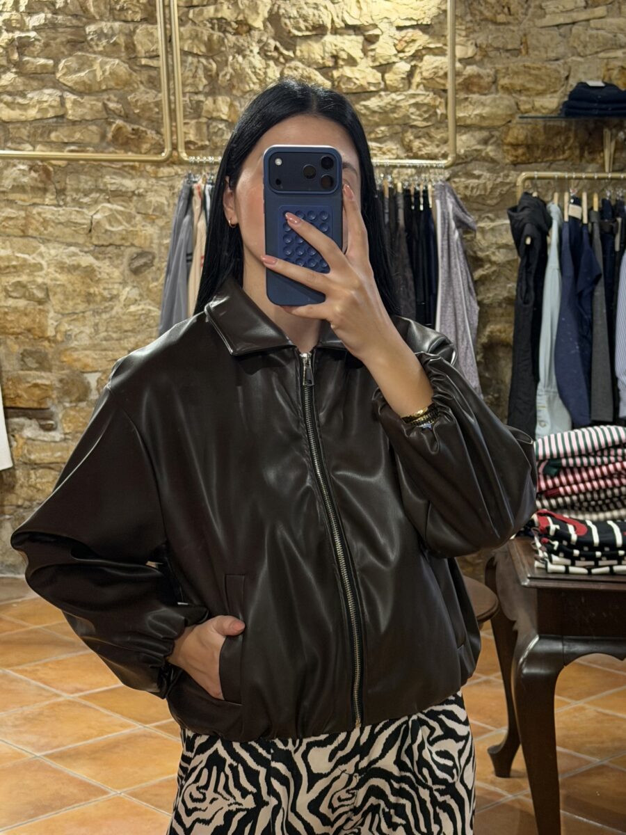 Μπουφάν bomber δερματίνη Σοκολά