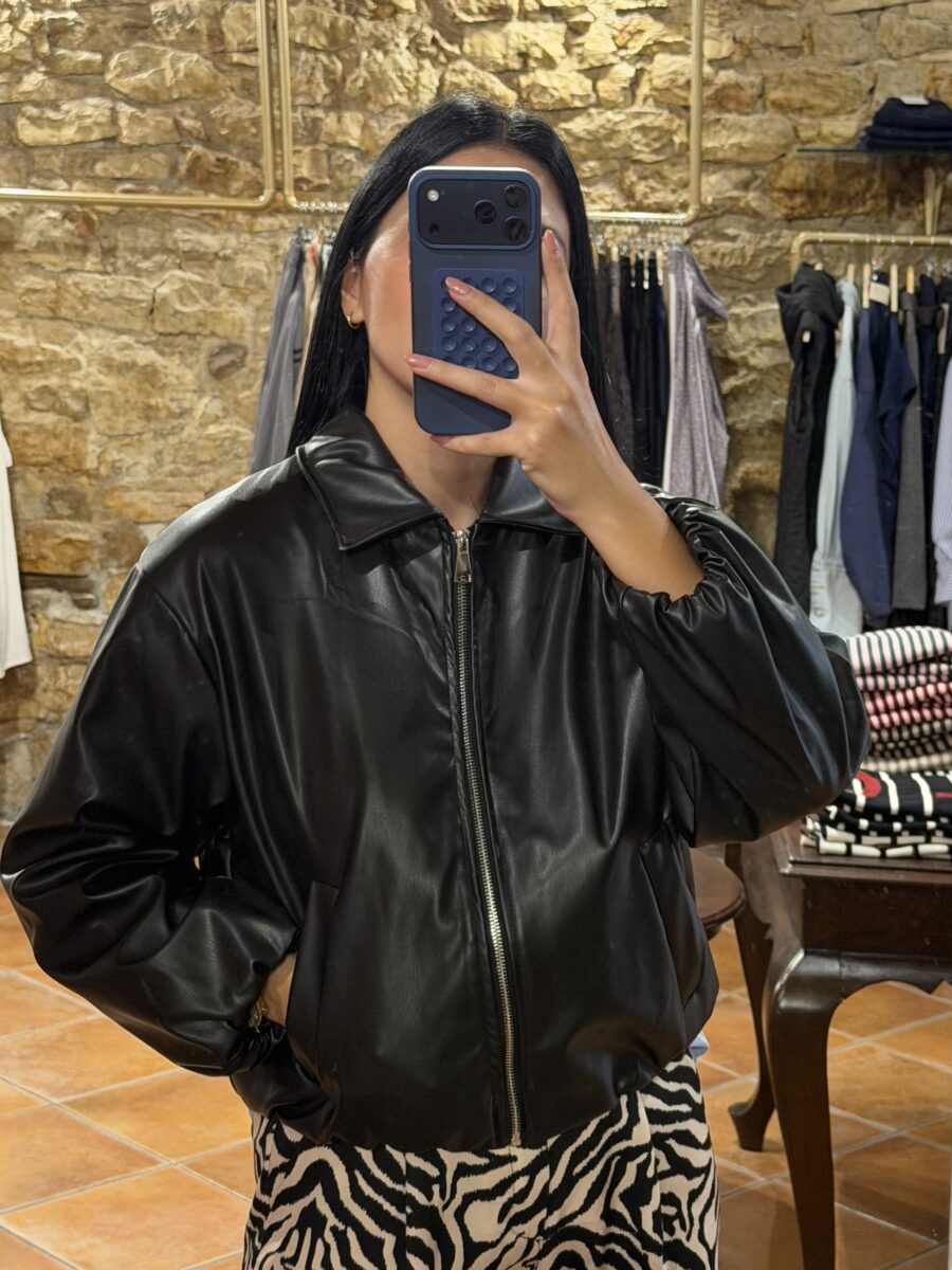 Μπουφάν bomber δερματίνη Μαύρο