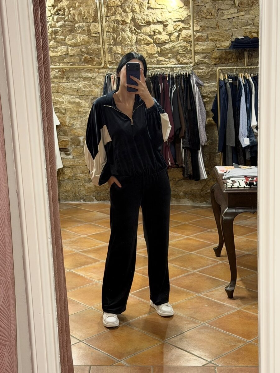 velvet set με ρίγα navy blue