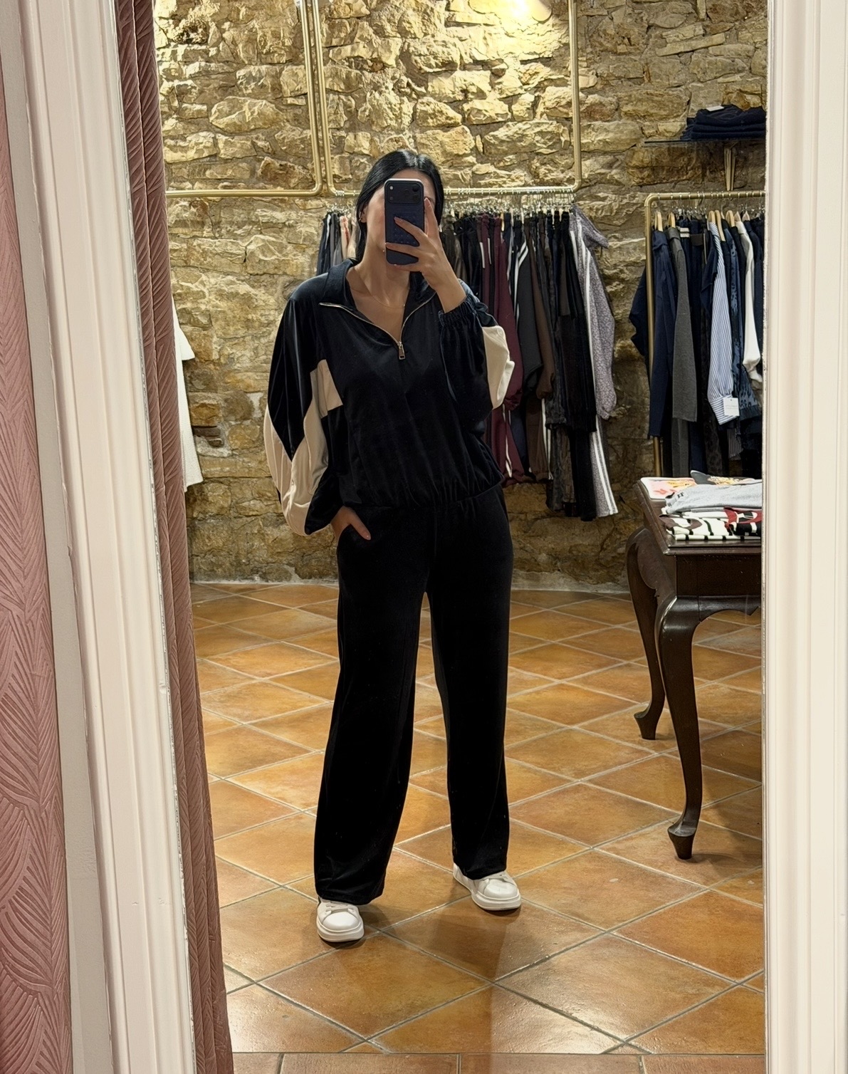 velvet set με ρίγα navy blue velvet set με ρίγα navy blue