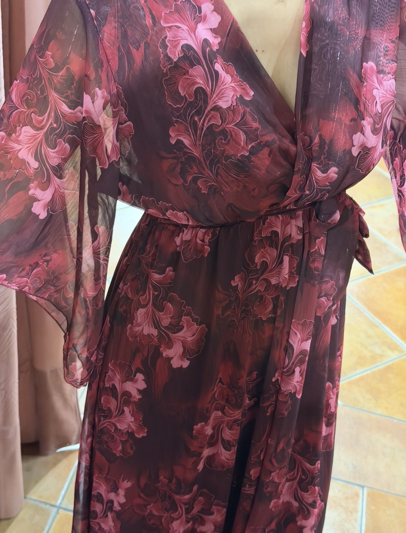 floral κρουαζέ φόρεμα Μπορντό floral κρουαζέ φόρεμα Μπορντό