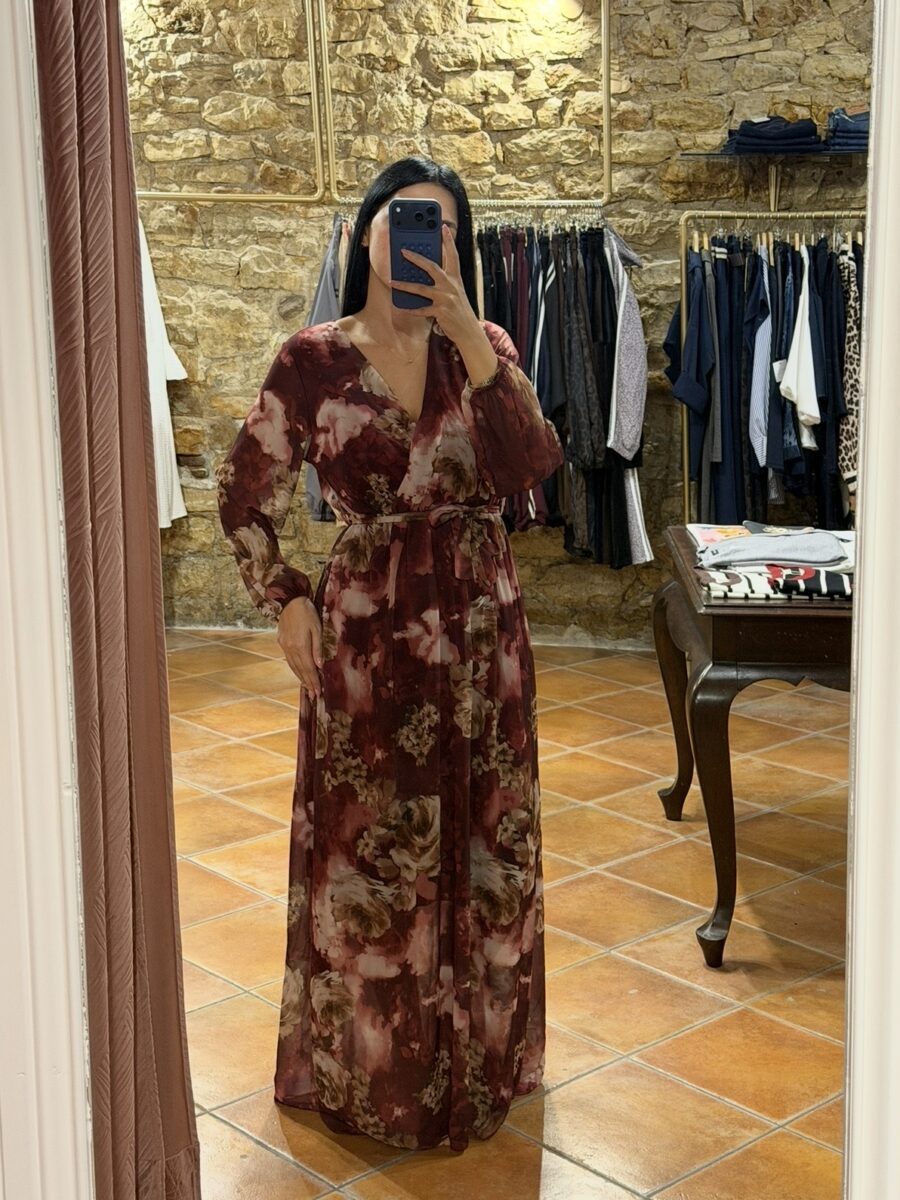 maxi floral φόρεμα Μπορντό